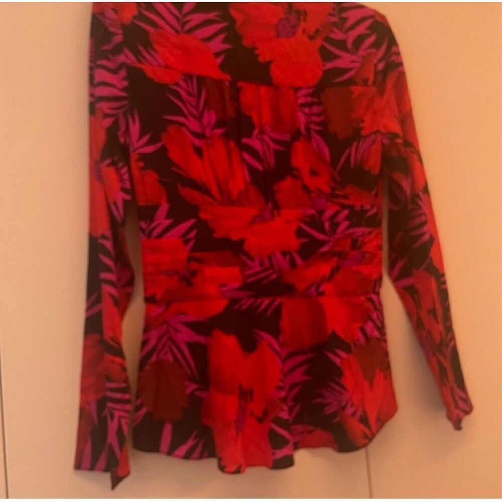 Veronica Beard Pevero floral stretch-silk top size 8 NWT red black - Picture 11 of 13